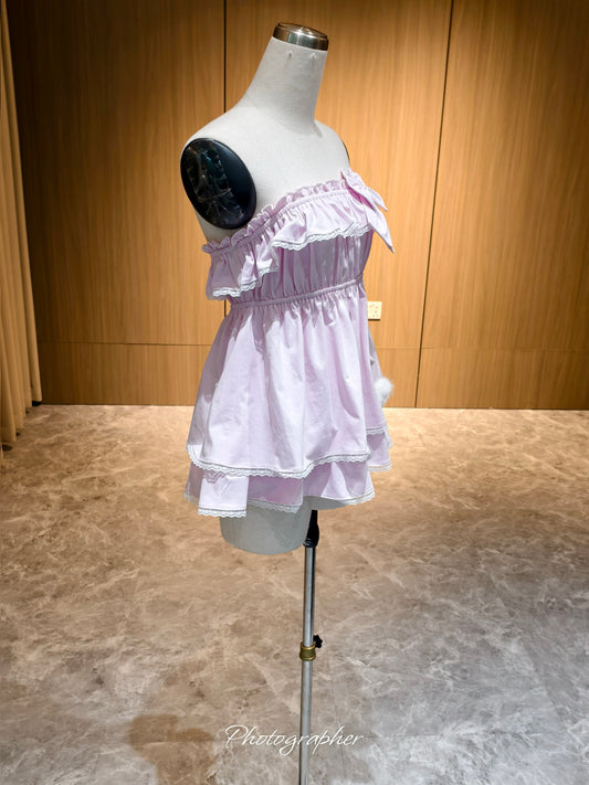 Pink strapless babydoll top