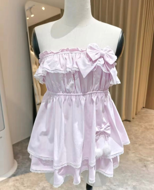 Pink strapless babydoll top